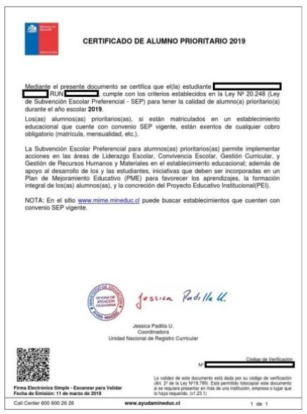 Certificado de alumno prioritario
