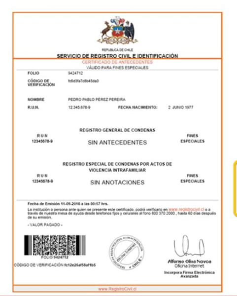 Certificado de antecedentes penales