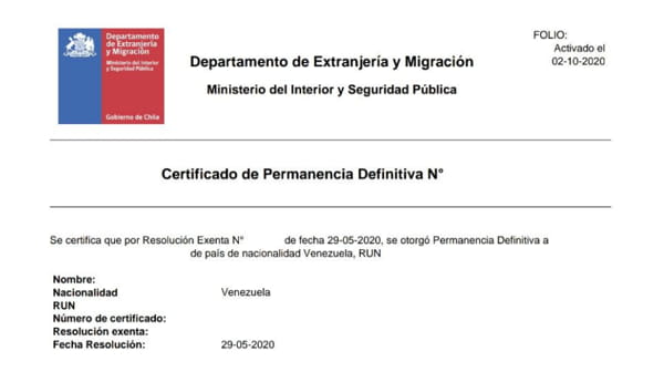 Vigencia del certificado de residencia definitiva