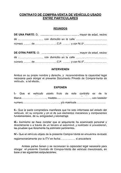 Contrato de Compraventa de Vehículos Usados
