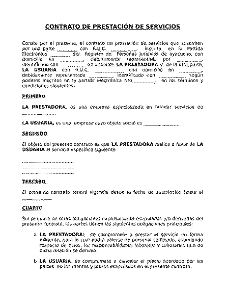 Contrato para prestación de servicios