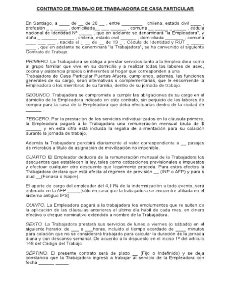Contrato de una trabajadora de casa particular