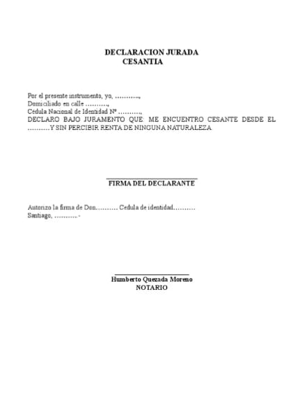 Declaración jurada de cesantía