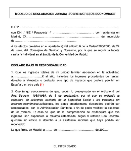 Declaración jurada de ingresos