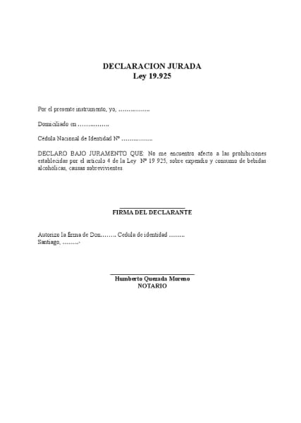 Declaración jurada de alcoholes Chile