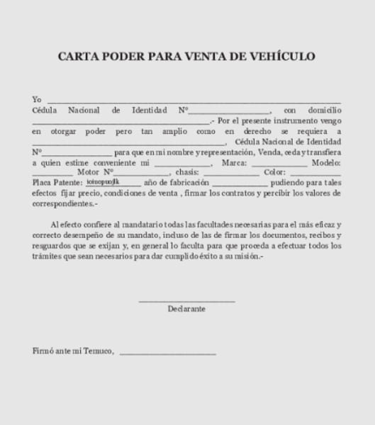 poder para vender auto chile