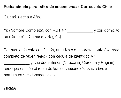 ejemplo poder simple para retirar encomienda